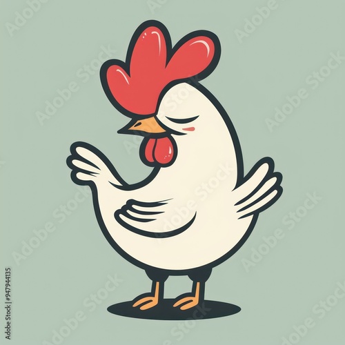 Cartoon illustration of a white rooster with a red comb and wattle. photo