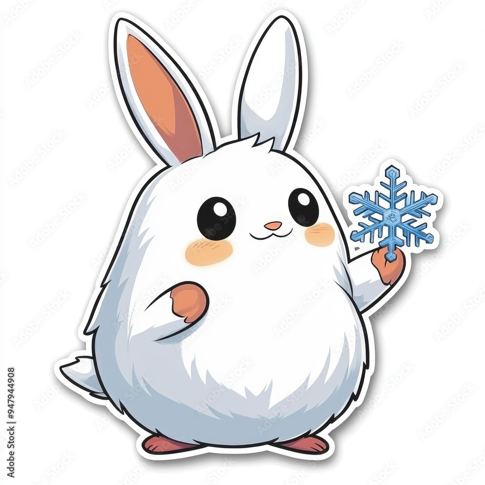 Fototapeta premium Cute White Bunny Holding a Snowflake Illustration