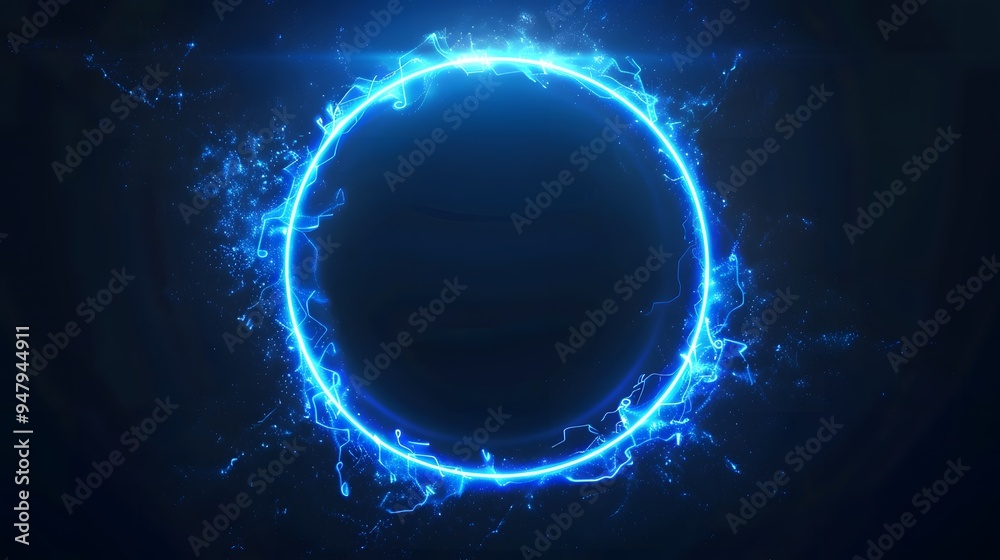 A glowing electric blue ring with lightning bolts emanating from it against a dark background. The vibrant blue light creates a striking contrast, giving a futuristic and dynamic energy effect. A glowing electric blue ring with lightning bolts emanating from it against a dark background. The vibrant blue light creates a striking contrast, giving a futuristic and dynamic energy effect.