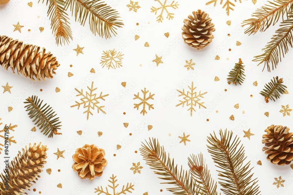 Naklejka premium Festive pinecones and snowflakes