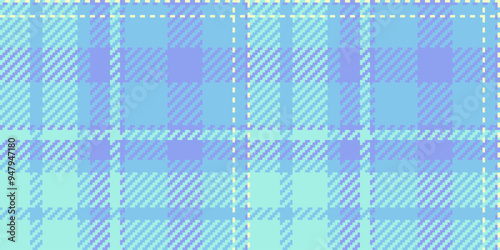 Sewing textile vector check, britain background texture seamless. Curve tartan plaid pattern fabric in cyan and teal colors.