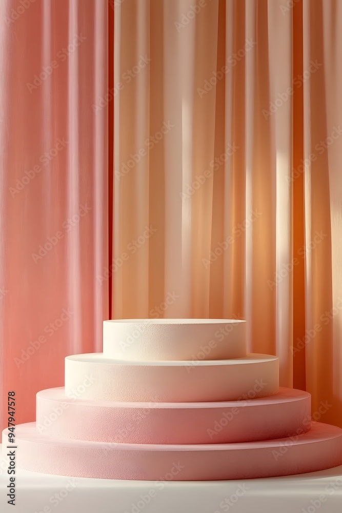 A multi-tiered round podium with each level slightly offset, creating a dynamic display against a light-colored backdrop. A multi-tiered round podium with each level slightly offset, creating a dynamic display against a light-colored backdrop.