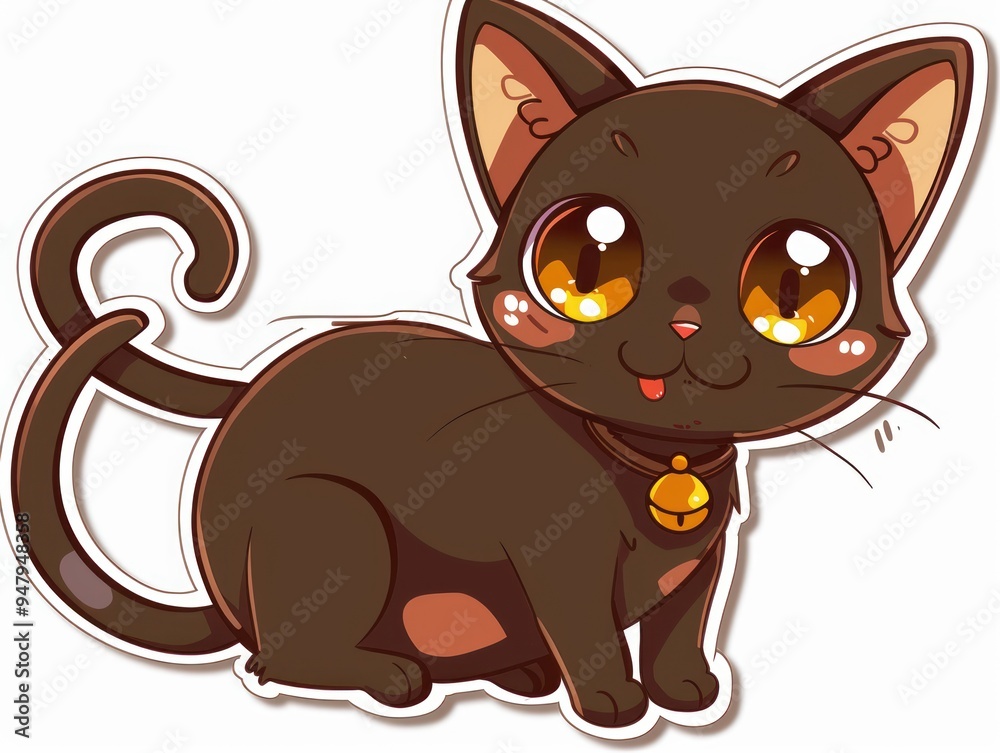 Cute cartoon cat with big eyes and a bell collar. Cute cartoon cat with big eyes and a bell collar.