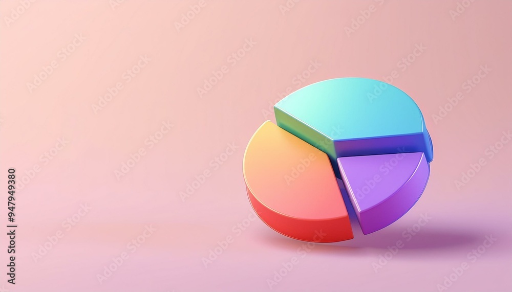 Obraz premium A colorful pie chart illustration on a soft pink background, representing data visualization and statistics in a modern design.