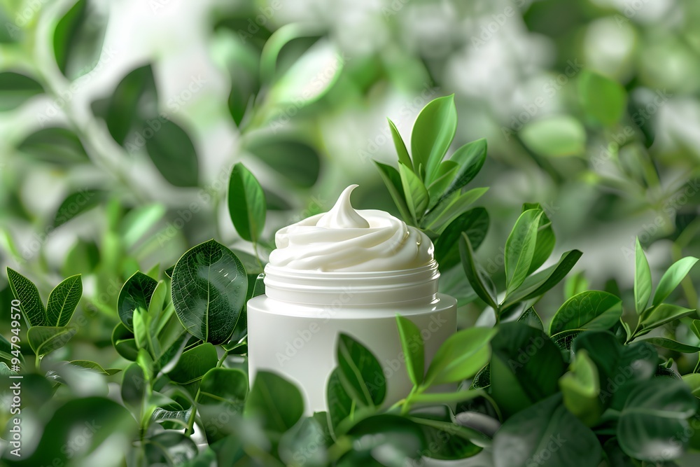 Luxurious Cream Surrounded by Lush Greenery Luxurious Cream Surrounded by Lush Greenery