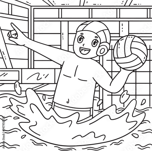Water Polo Player Ready to Pass the Ball Coloring  photo