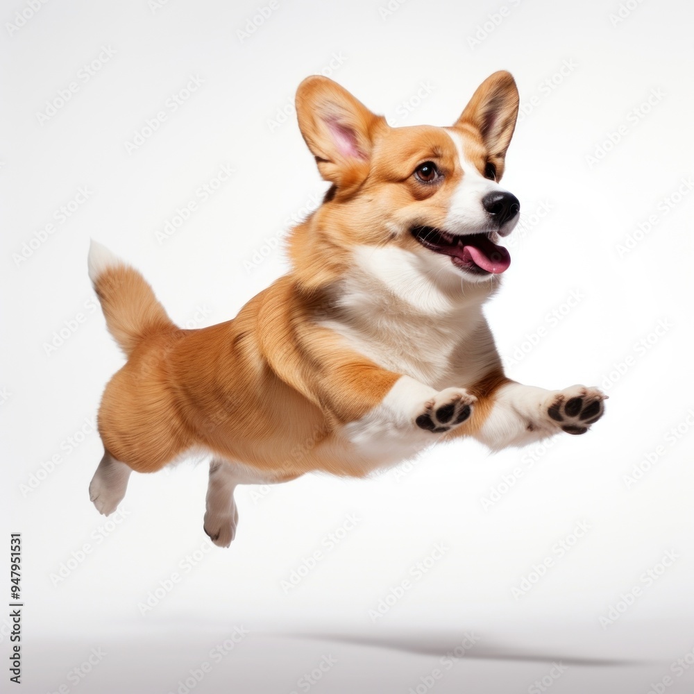 Happy corgi leaping mid-air Happy corgi leaping mid-air