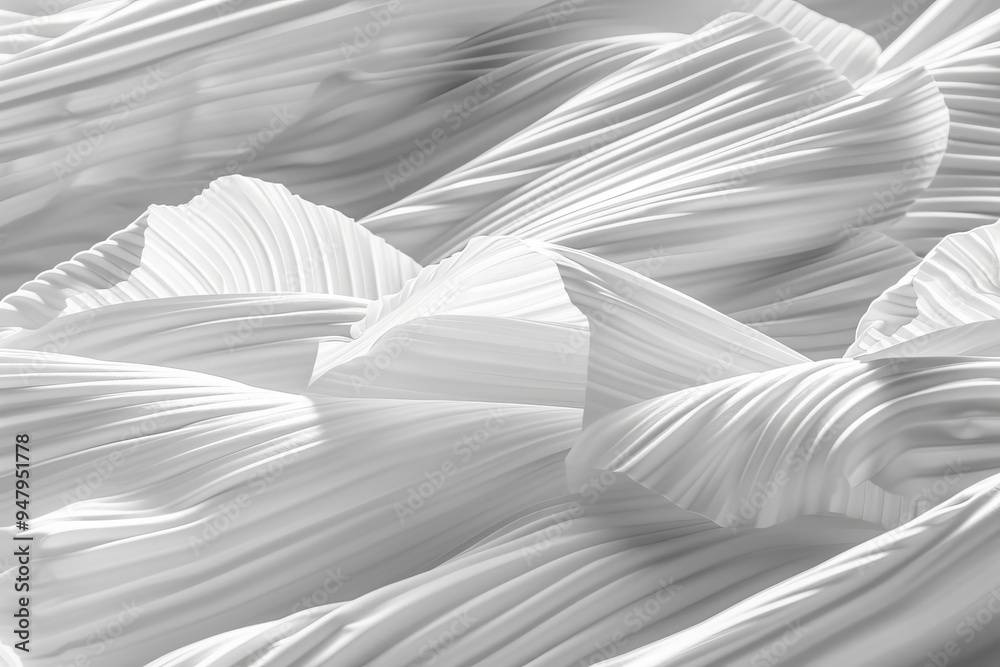Obraz premium Abstract White Background with Flowing Fabric, Wavy Pleated Cloth Texture, Luxury Aesthetic Design
