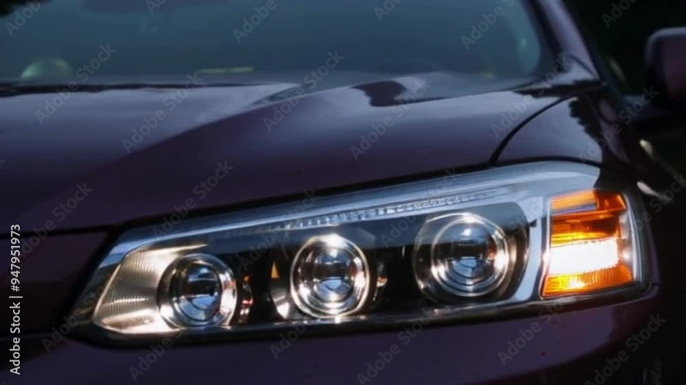 Close-up view of modern black futuristic car LED headlights technology Close-up view of modern black futuristic car LED headlights technology