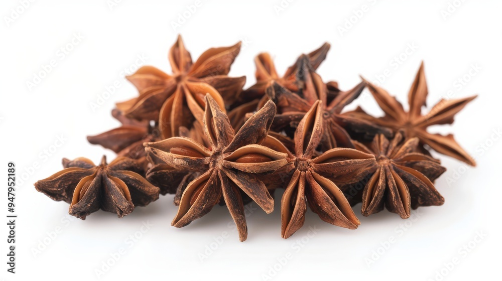 Anise. Star Anise Spice Fruits and Seeds Isolated on White Background in Closeup View Anise. Star Anise Spice Fruits and Seeds Isolated on White Background in Closeup View