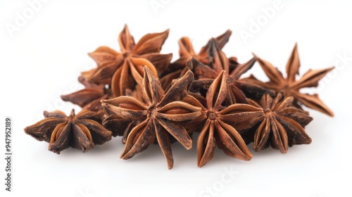 Anise. Star Anise Spice Fruits and Seeds Isolated on White Background in Closeup View