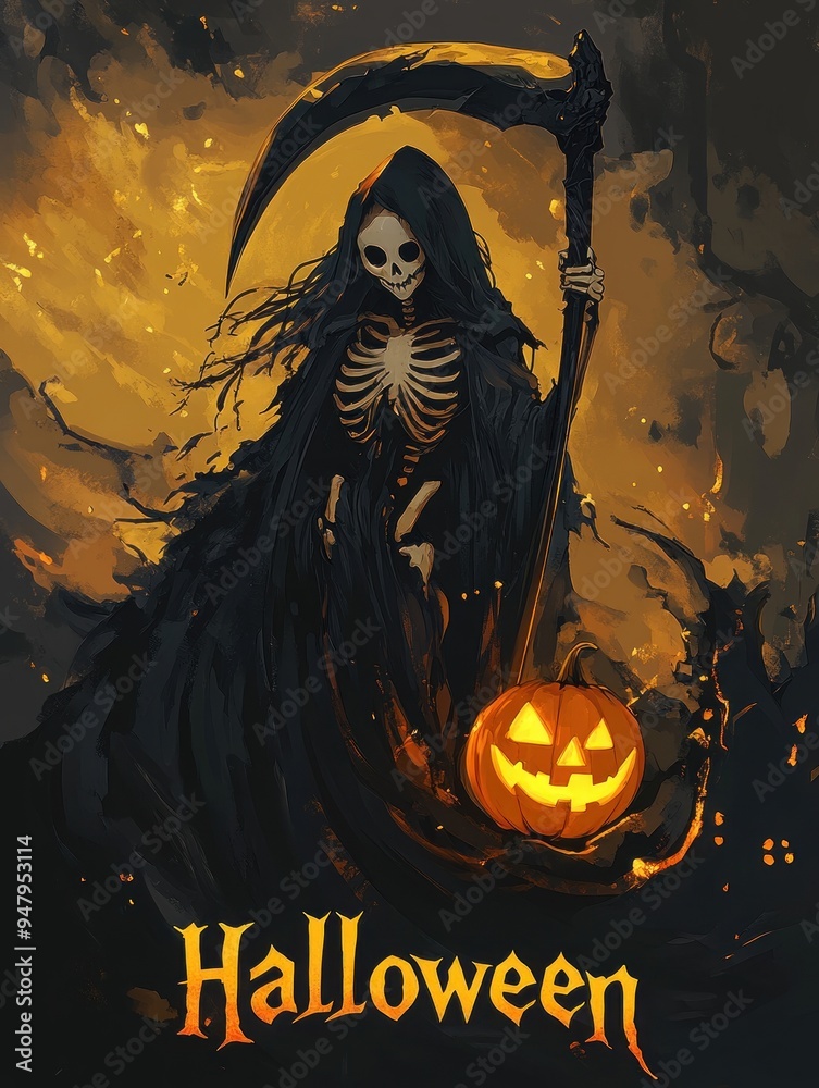 woman death with a scythe on Halloween night. woman death with a scythe on Halloween night.