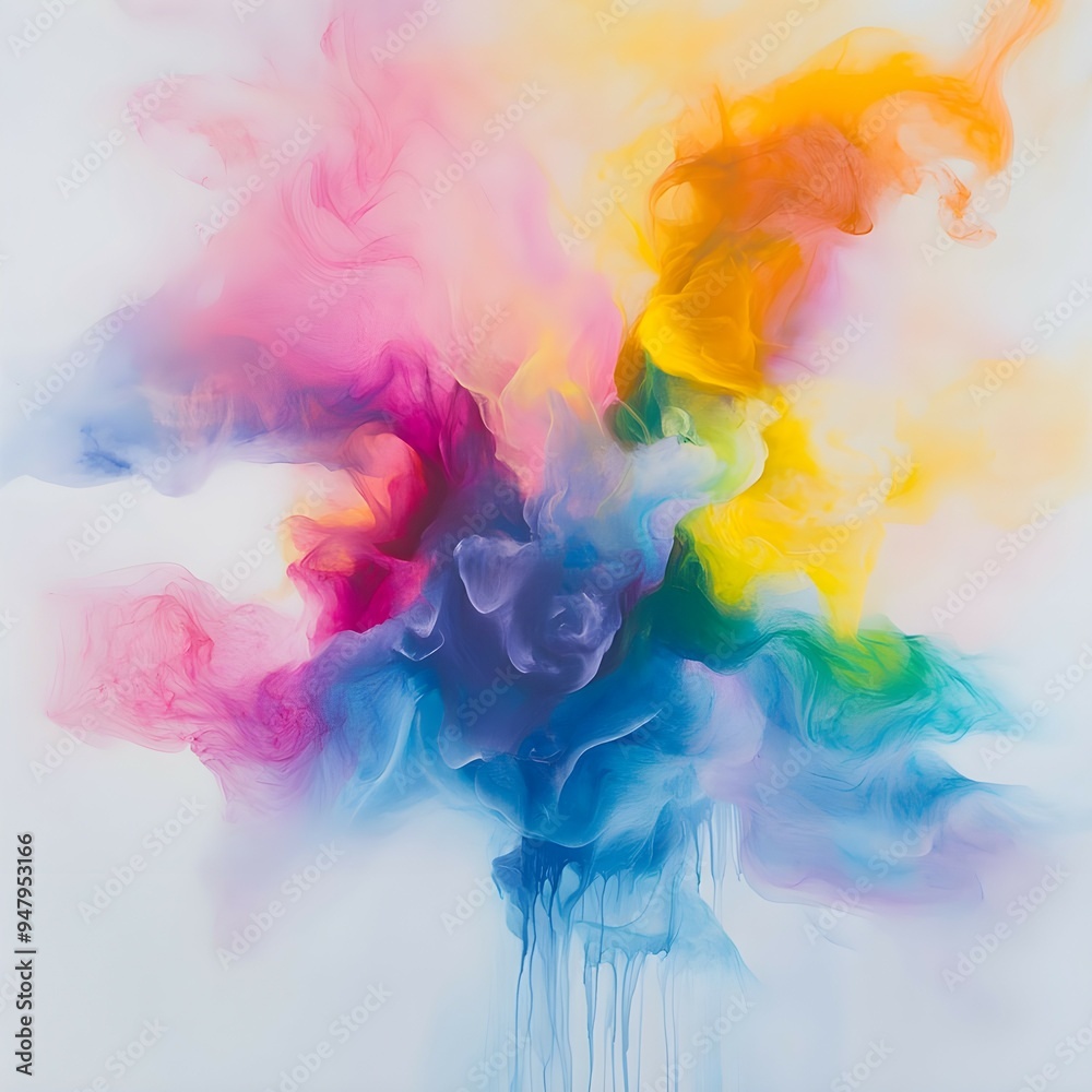 Multicolored soft smoke with an abstract background: Copy space, Generative AI Multicolored soft smoke with an abstract background: Copy space, Generative AI