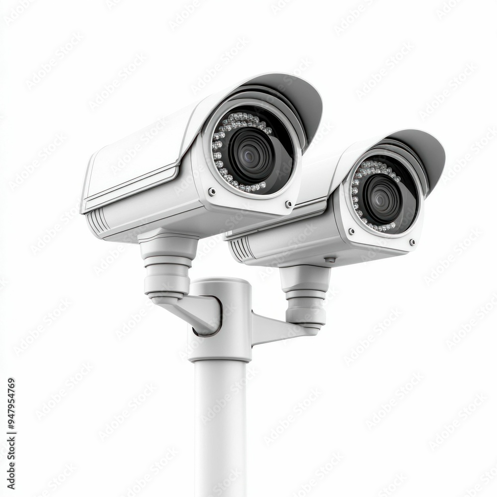 Dual Security Cameras Mounted on Pole Dual Security Cameras Mounted on Pole