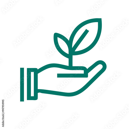 Hand holding leaf, transparent background, icon, flat colors, vector-style, ecology theme photo