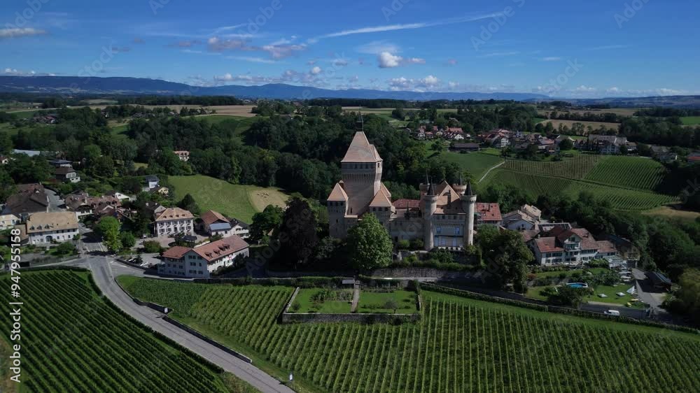 Vufflens Castle in Switzerland Vufflens-le-Château canton of Vaud, aerial Vufflens Castle in Switzerland Vufflens-le-Château canton of Vaud, aerial