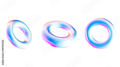 Set of Holographic geometric shapes object. Realistic torus for design. Geometric shape icon.