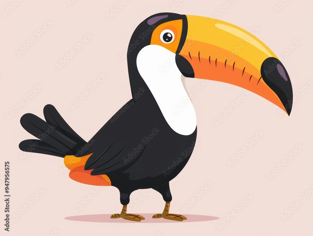 Naklejka premium A cartoon toucan with a large orange beak.
