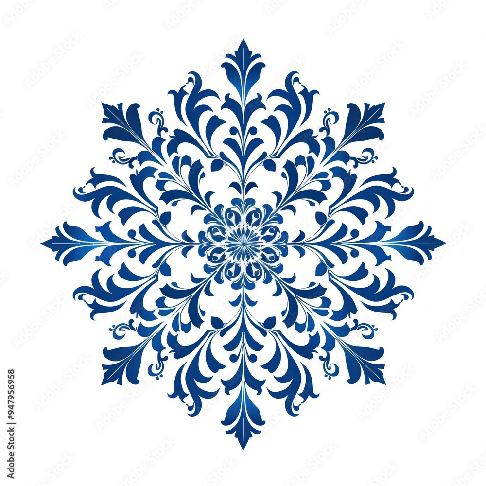 Blue floral design with intricate details, isolated on white background.