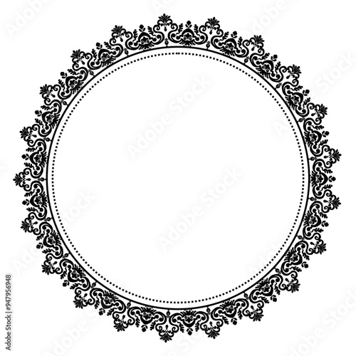 Floral Wreath pattern, Ikat motifs geometric floral, Flower frame vector classical luxury ornament for greeting card, textile, wall art, islamic, Round ornament, black metallic border