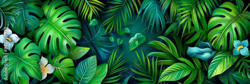 Wallpaper Mural A lush green jungle with a variety of plants and flowers. The image is vibrant and full of life, with a sense of adventure and exploration Torontodigital.ca