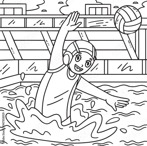Water Polo Female Player Passing the Ball Coloring photo