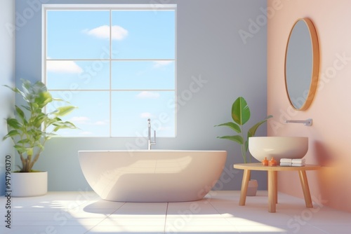 Bathroom bathtub plant sink. photo