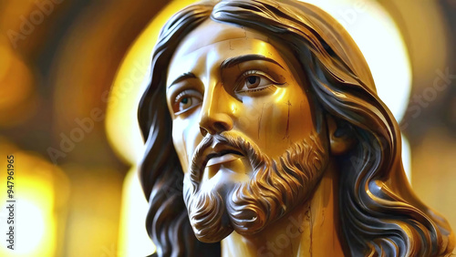 3D style Modeled Sculpture Portrait of Jesus Christ in a Detailed Artistic Style Featuring Divine Expression, Realistic Texture and light, New Beautiful Stock Image Illustration