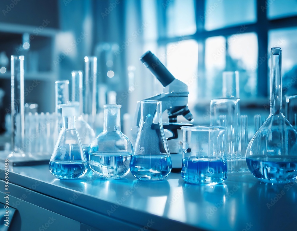 Laboratory environment featuring lab equipment, test tubes, and scientific instruments representing research, experimentation, and analysis. Laboratory environment featuring lab equipment, test tubes, and scientific instruments representing research, experimentation, and analysis.