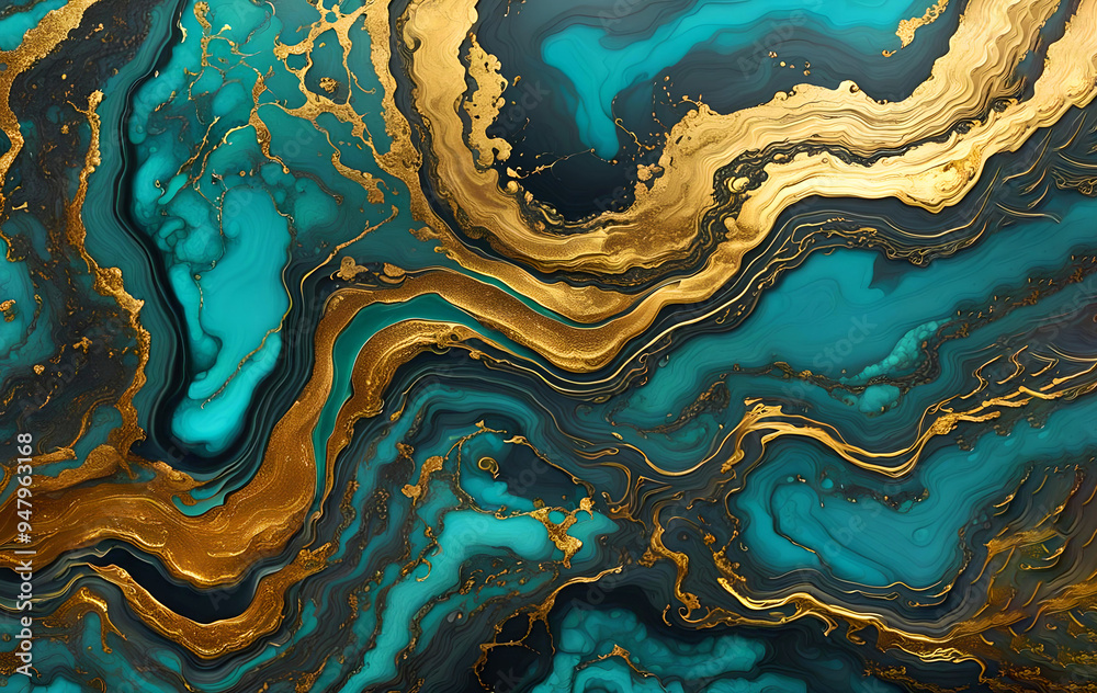 Beautiful veins of gold in dark turquoise stone background Beautiful veins of gold in dark turquoise stone background
