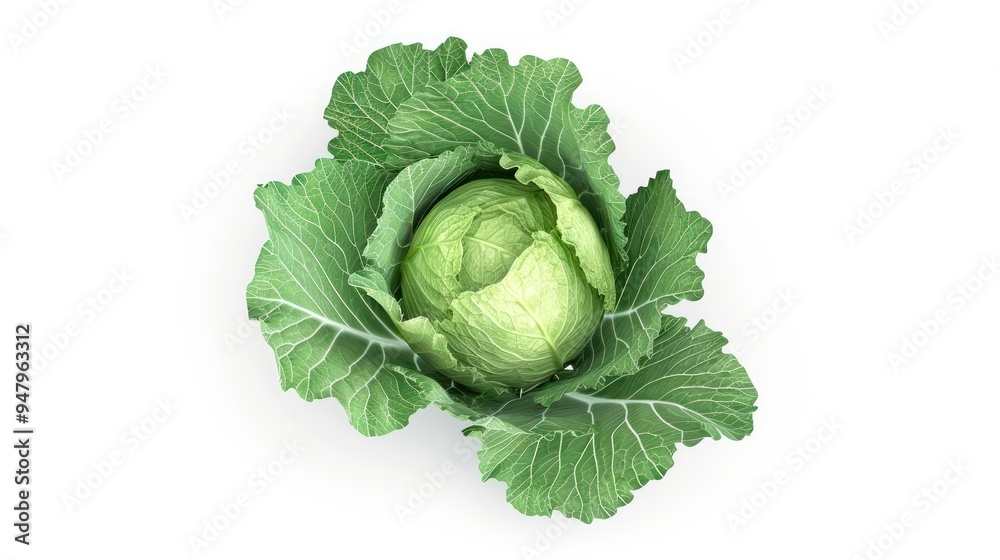 Obraz premium Green Cabbage on White Background