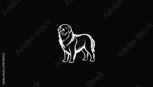 Golden Newfie Logo, Minimalist Vector Design, Golden Coat, Robust Build, Friendly Expression, White Outline, Black Background photo