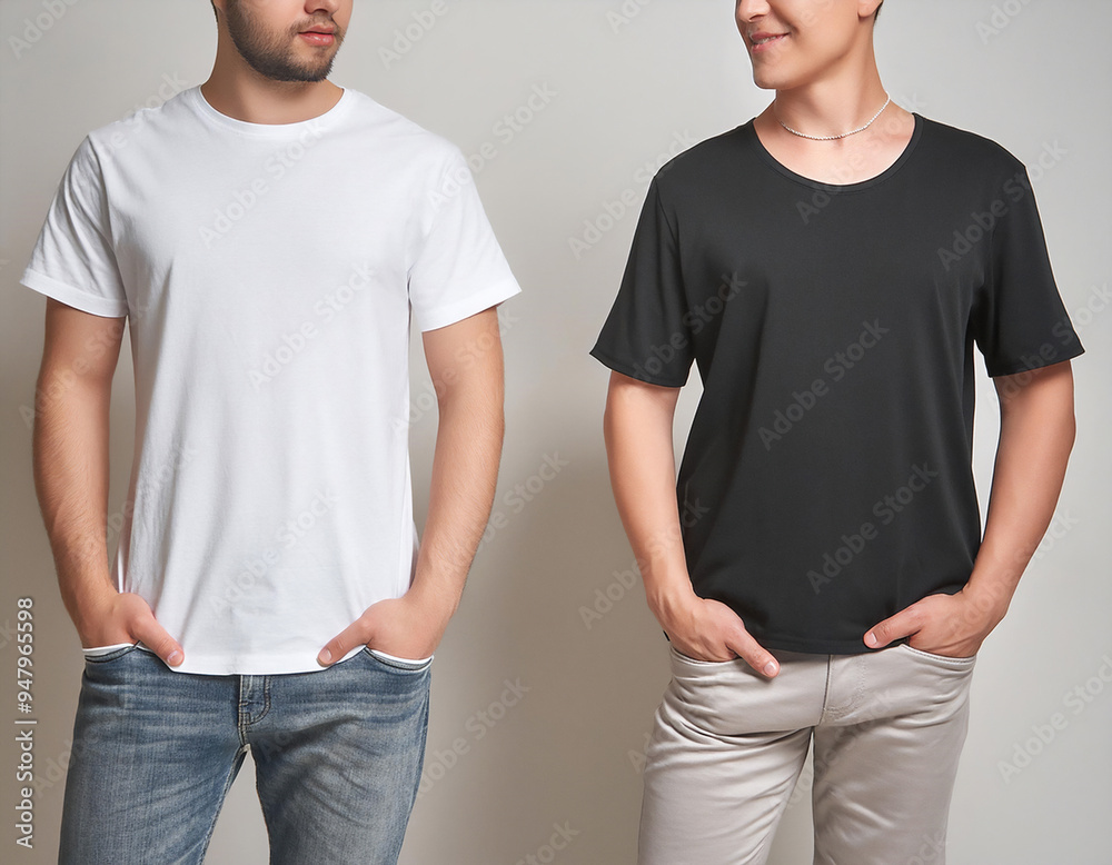 T shirt mockup template. Black and white t-shirt with empty copy space. Tshirt blank for retail, portfolio art or marketing advertisement. T shirt mockup template. Black and white t-shirt with empty copy space. Tshirt blank for retail, portfolio art or marketing advertisement.