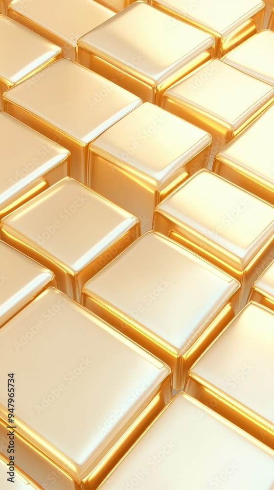 A gold colored image of a wall made of gold cubes A gold colored image of a wall made of gold cubes