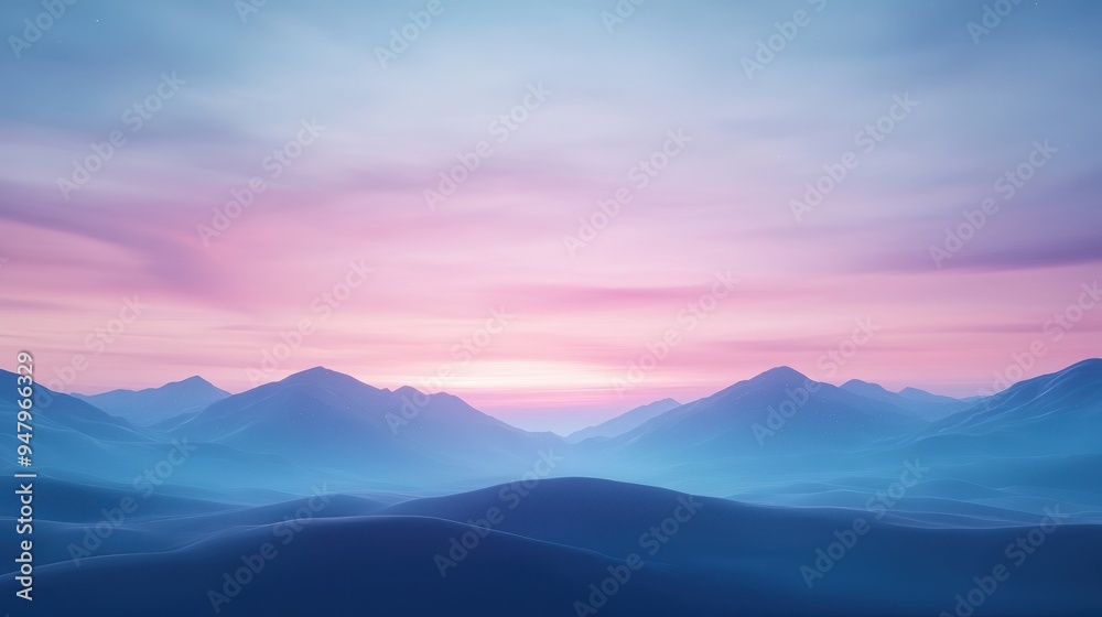 A beautiful mountain range with a pink and blue sky A beautiful mountain range with a pink and blue sky