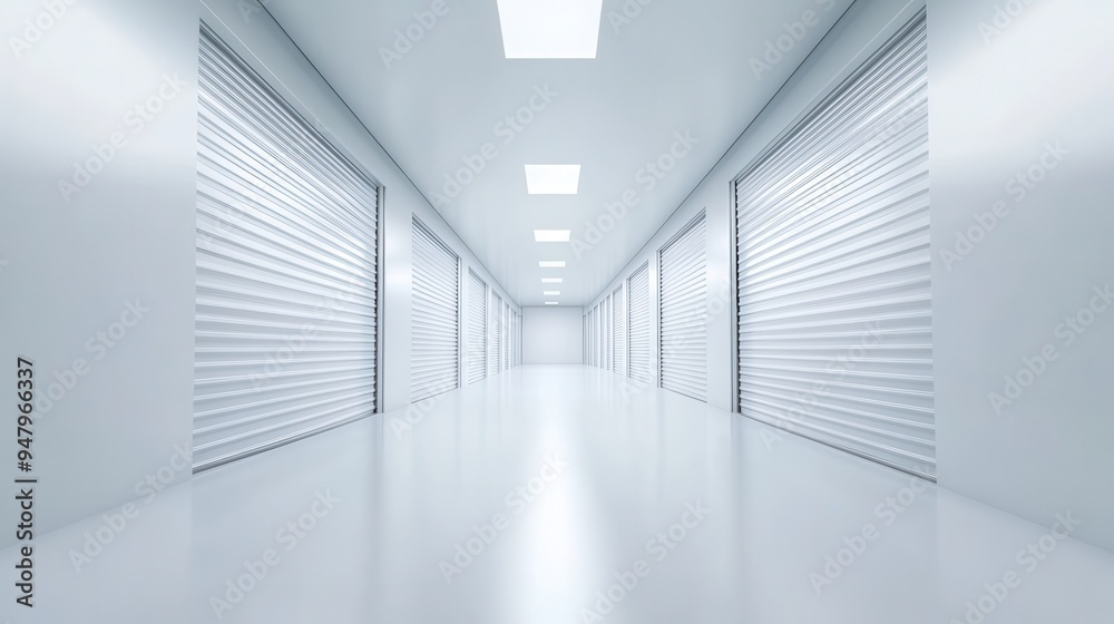 A large, empty room with white walls and white doors A large, empty room with white walls and white doors
