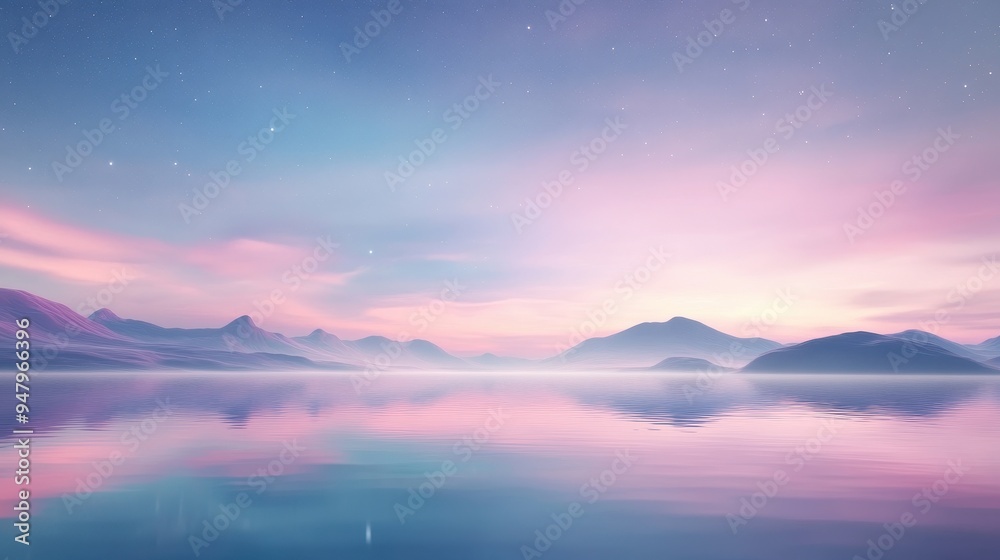A beautiful mountain landscape with a pink and blue sky A beautiful mountain landscape with a pink and blue sky