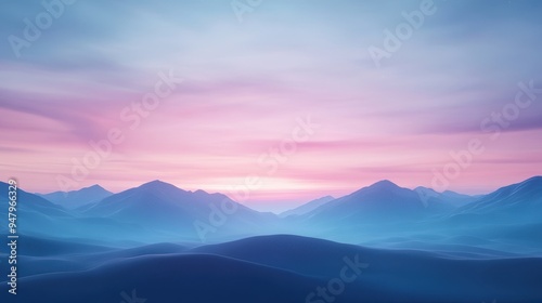 A beautiful mountain range with a pink and blue sky