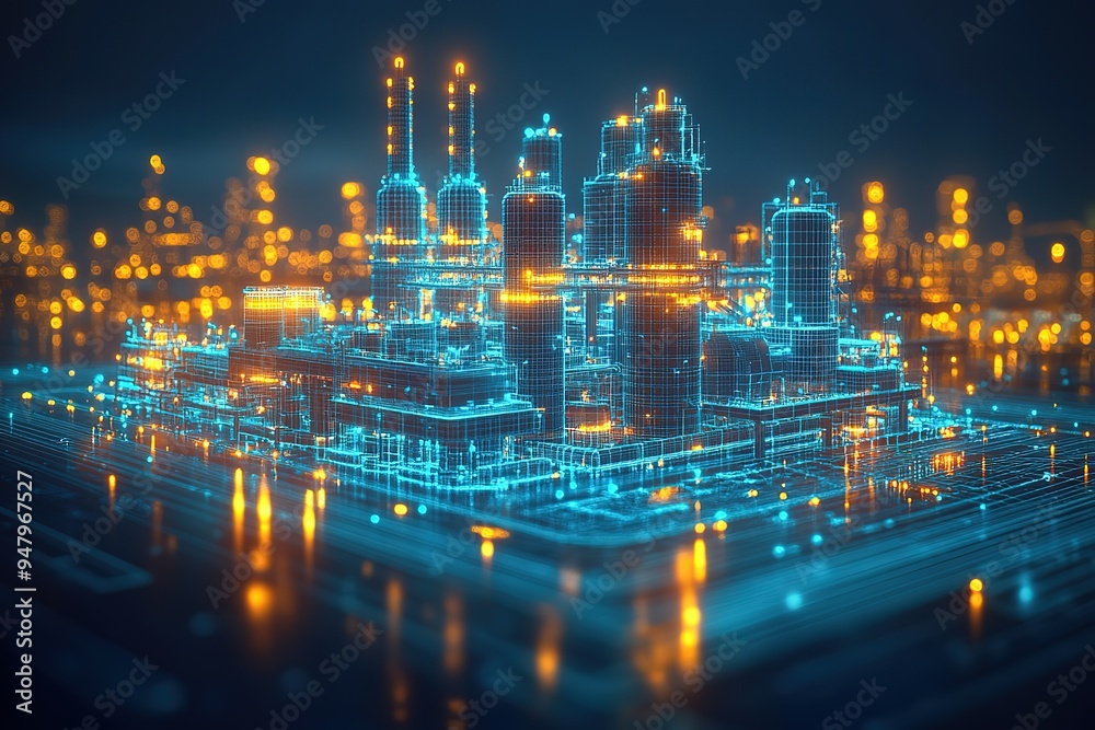 A cityscape with a lot of lights and buildings A cityscape with a lot of lights and buildings