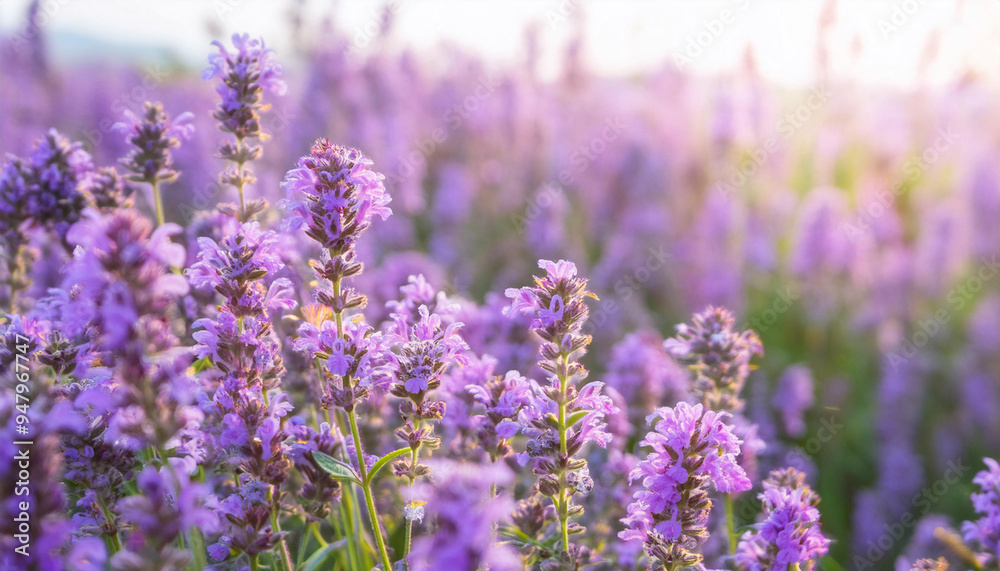 Fototapeta premium Purple Flower Blooming in Field and Copy Space