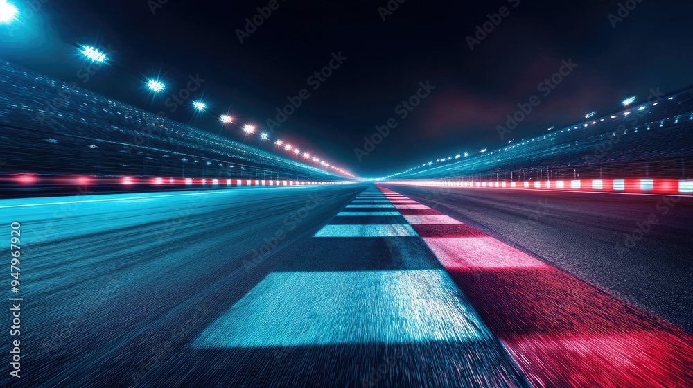 Race track finish line racing on light night Race track finish line racing on light night