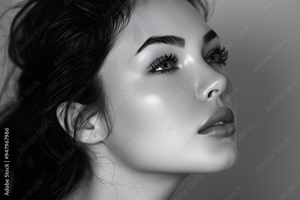 Fototapeta premium Captivating Black and White Portrait of a Woman with Striking Features