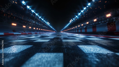 Race track finish line racing on light night