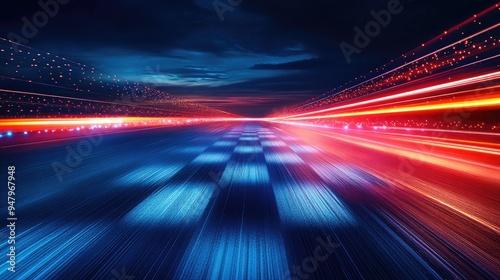Race track finish line racing on light night