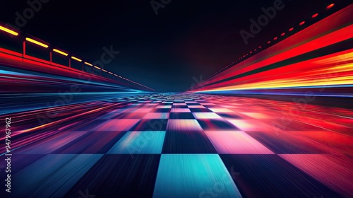 Race track finish line racing on light night