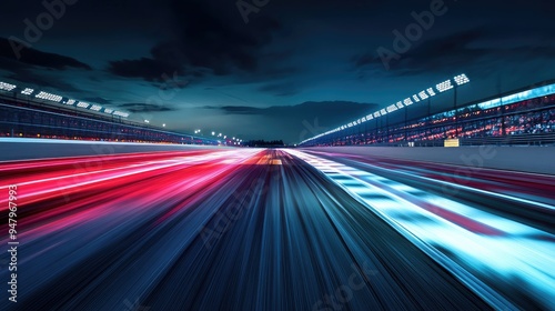 Race track finish line racing on light night