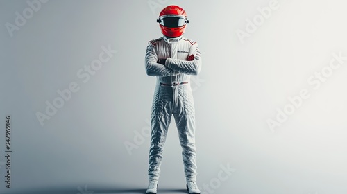 an f1 racing car driver standing. 