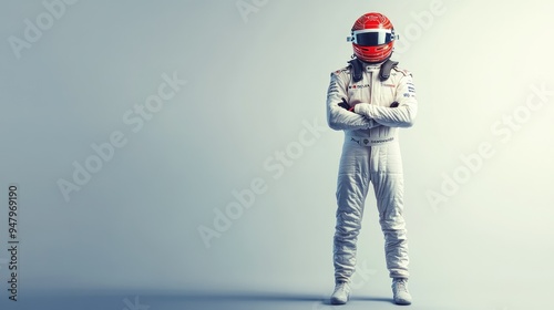 an f1 racing car driver standing. 