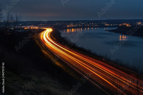 Nighttime highway lights streak