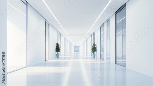 A Modern, Minimalist Hallway with Glass Doors and Plants